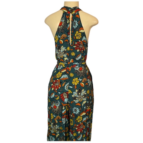 Anthropologie Geneva Halter Wide-Leg Jumpsuit Small Teal Green Floral Paisley - Picture 6 of 10